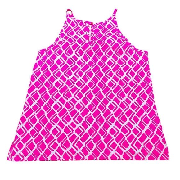 Britt Pink and White Sleeveless Geometric Print Halter Top, Size L - Picture 2 of 7